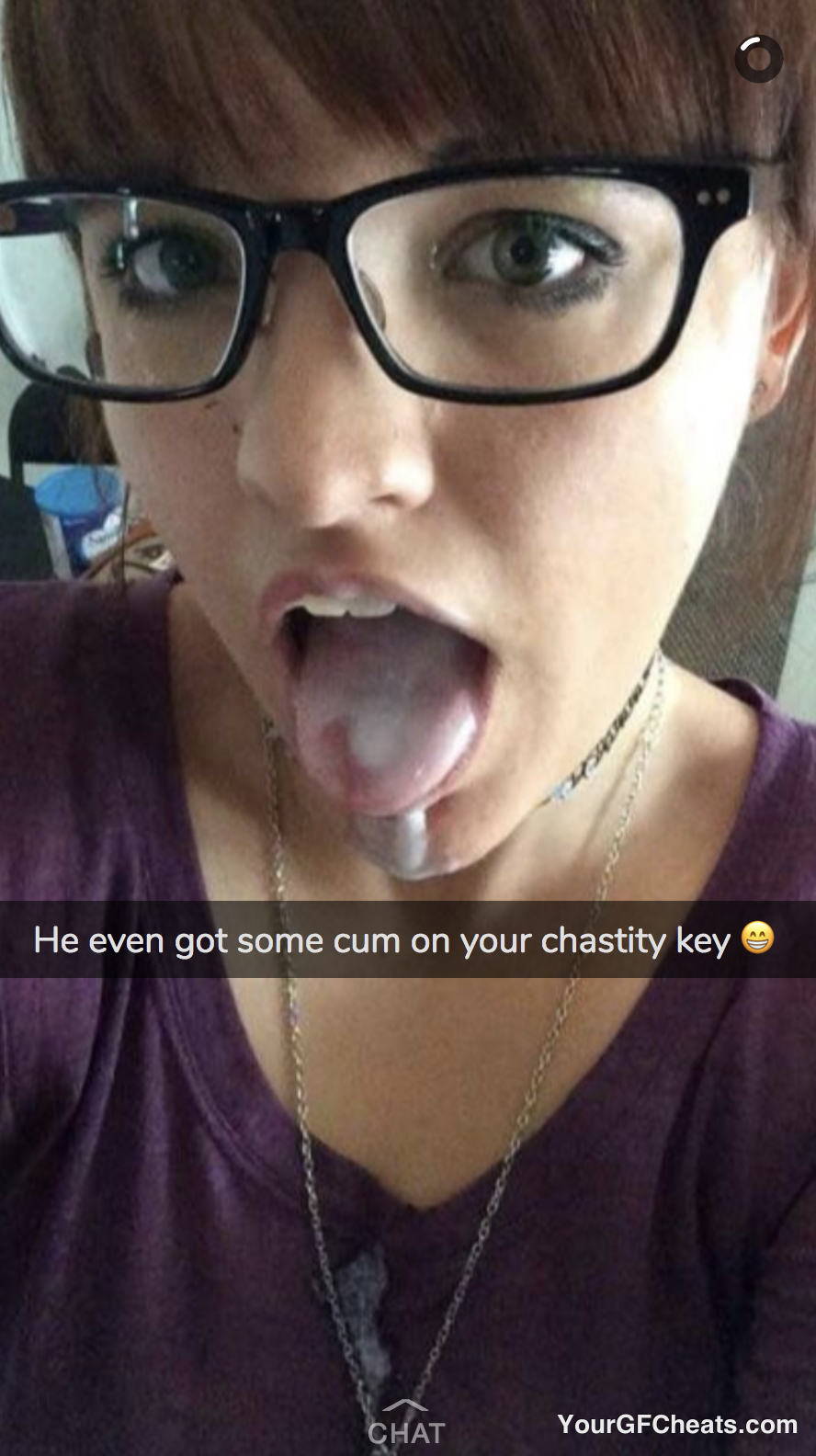 Cheating girlfriend cum facial Snapchat. Overlay: He even got some cum on your chastity key